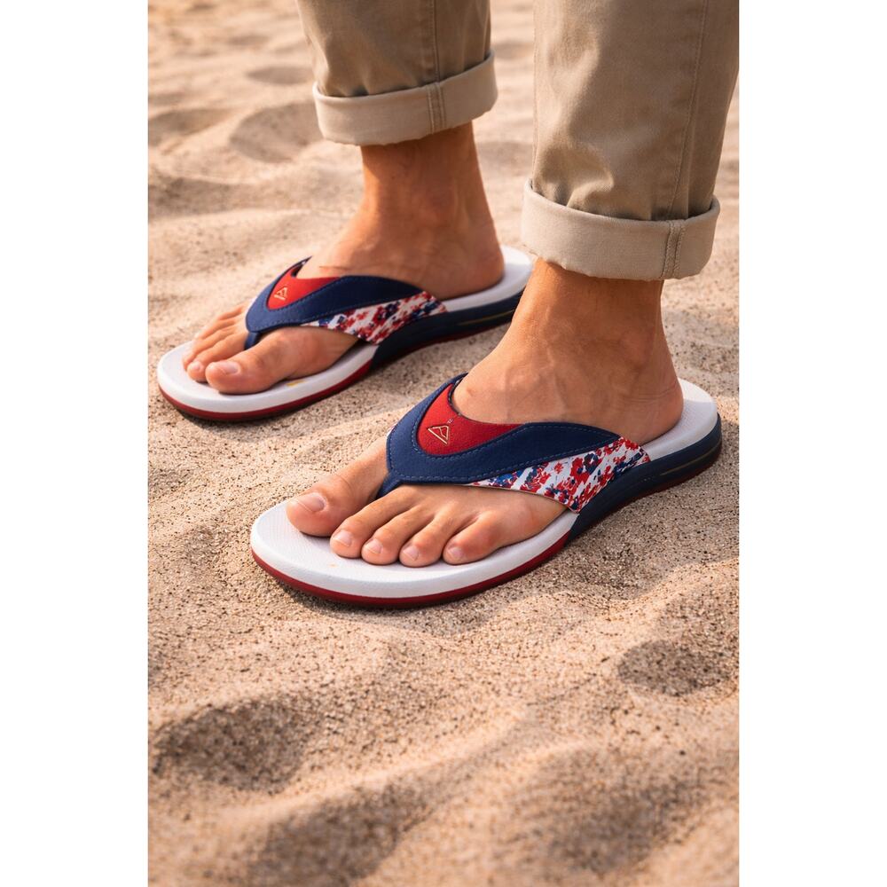 Reef‎ Fanning Patriotic Flip Flops Mens 13 Red White Blue Bottle Opener Sandals